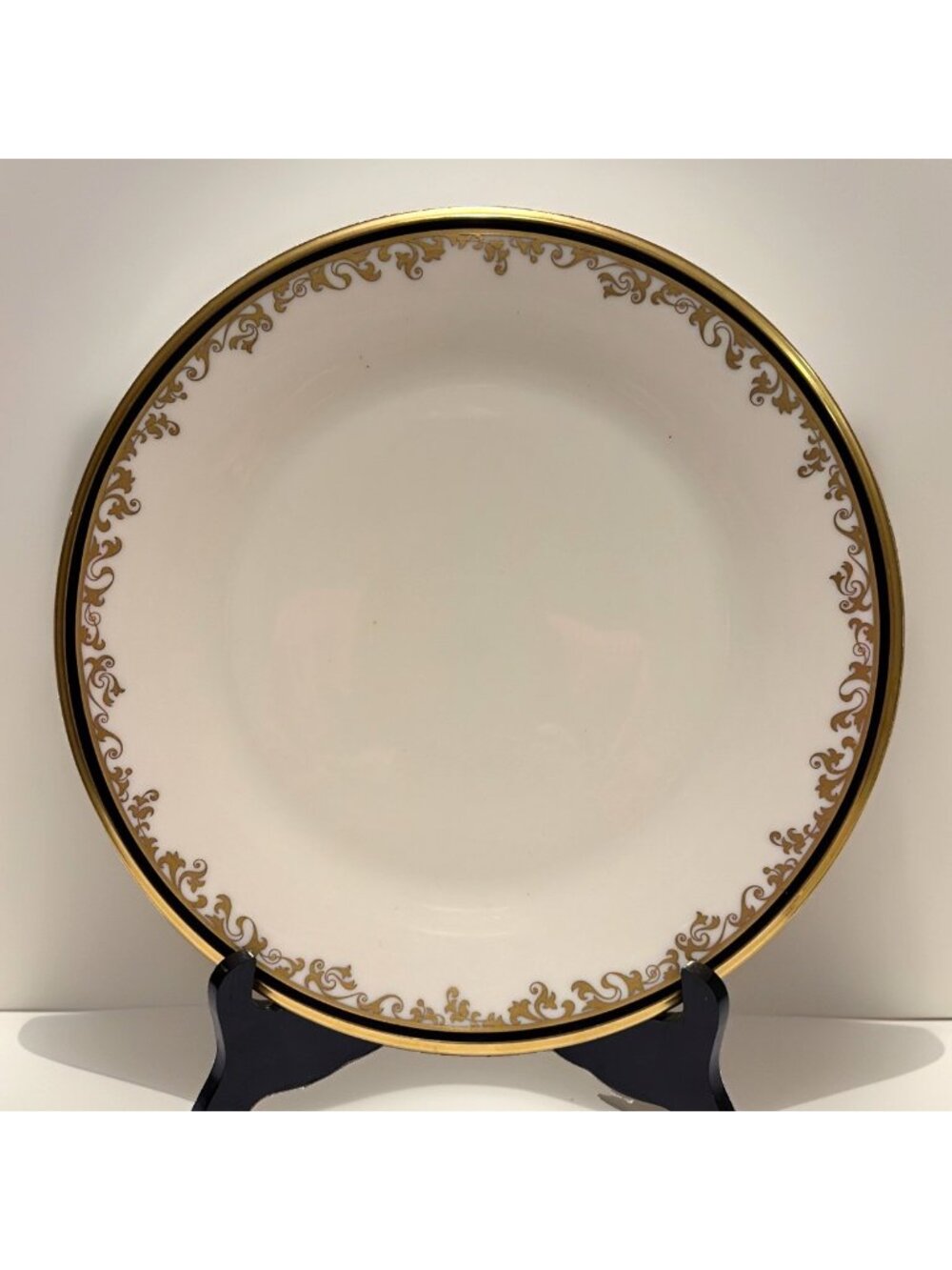 Lenox Fine China Eclipse Dinner Plate 10.75" Black Band Gold Scrolls USA EUC
